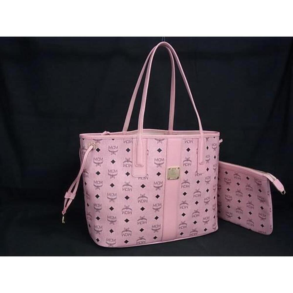 MCM Monogram Visetos Liz Leather Shoulder Bag Tote Pink
